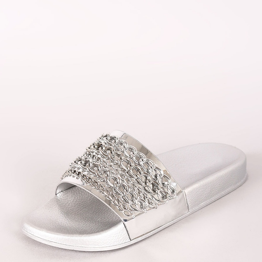 NEW🔥 Metallic Chain Link Slide Sandal Flip Flops - Picture 2 of 4
